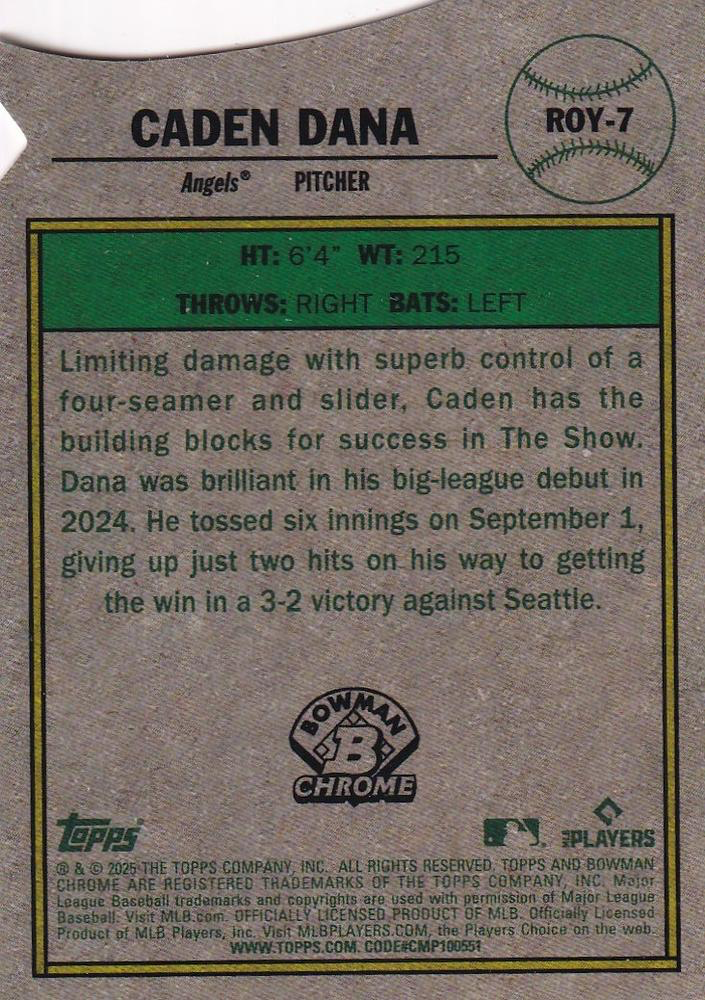 2025 Topps Bowman Rookie of the Year Favorites Caden Dana #ROY-7 Los Angeles Angels