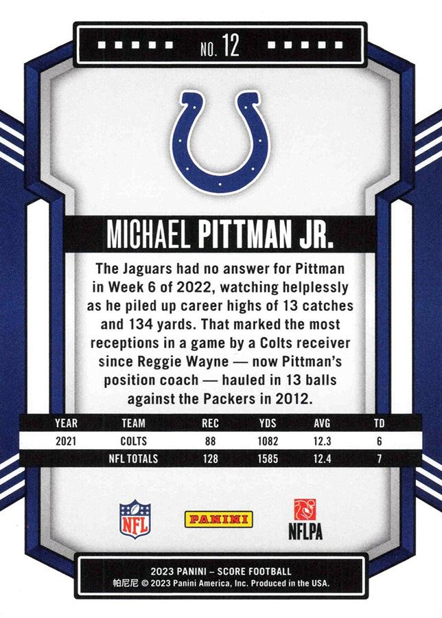 2023 Panini Score Football Michael Pittman Jr. Indianapolis Colts #12
