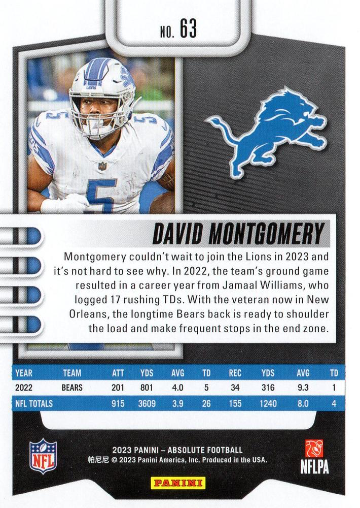2023 Panini Absolute David Montgomery #63 Detroit Lions