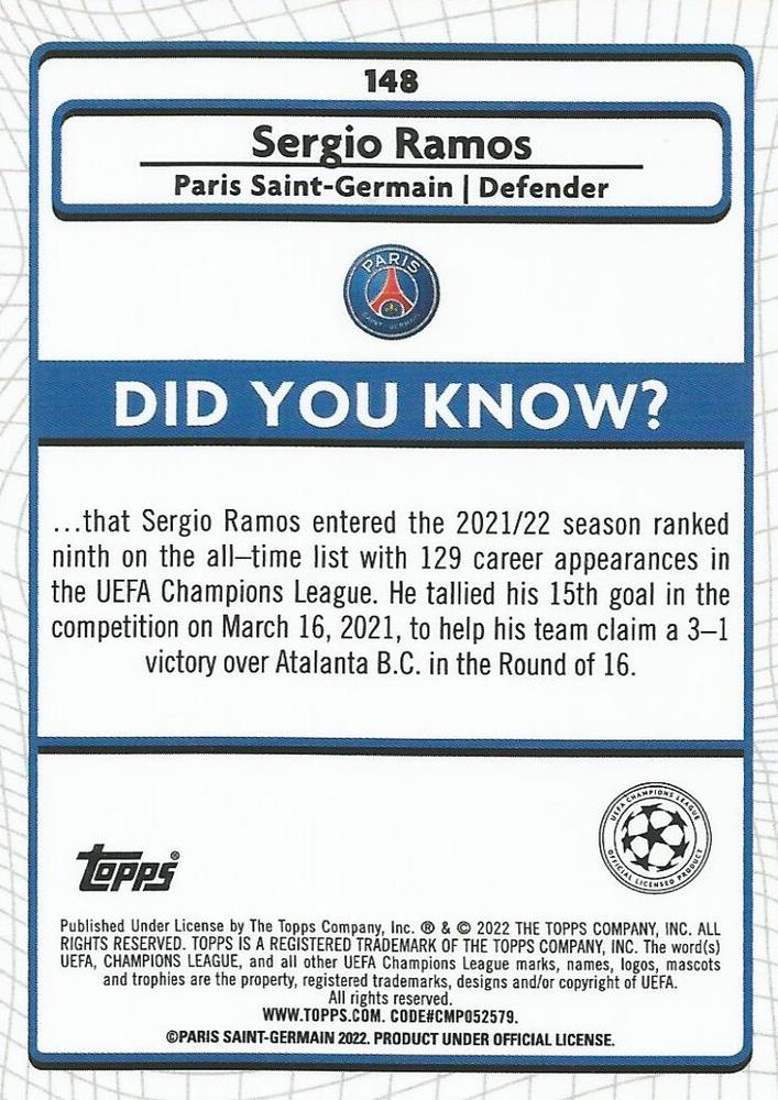 2021 Topps Merlin UEFA Club Competitions Sergio Ramos #148 Paris Saint-Germain