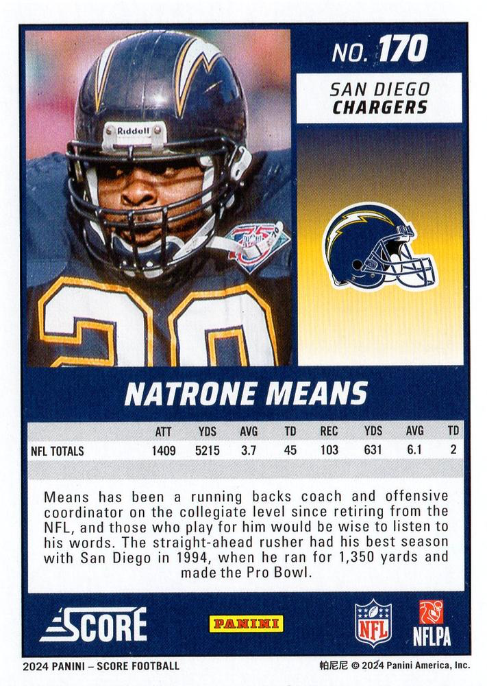 2024 Panini Score Football Natrone Means San Diego Chargers #170
