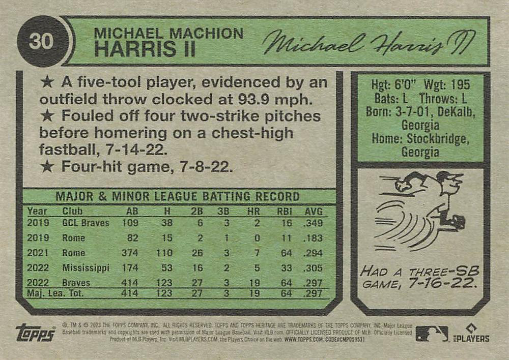2023 Topps Heritage Michael Harris II ASR, RC Atlanta Braves #30