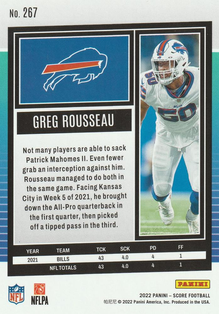 2022 Panini Score Greg Rousseau Buffalo Bills #267