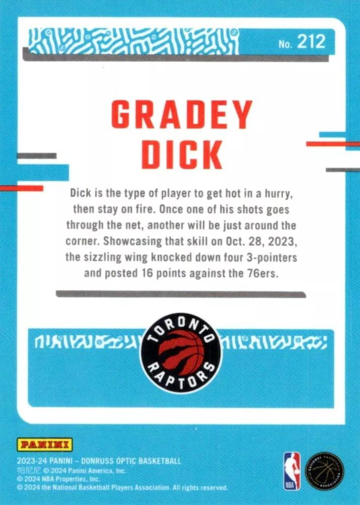 2023 Panini Donruss Optic Rated Rookie Gradey Dick #212 Toronto Raptors