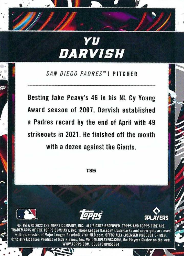 2022 Topps Fire Yu Darvish San Diego Padres #135