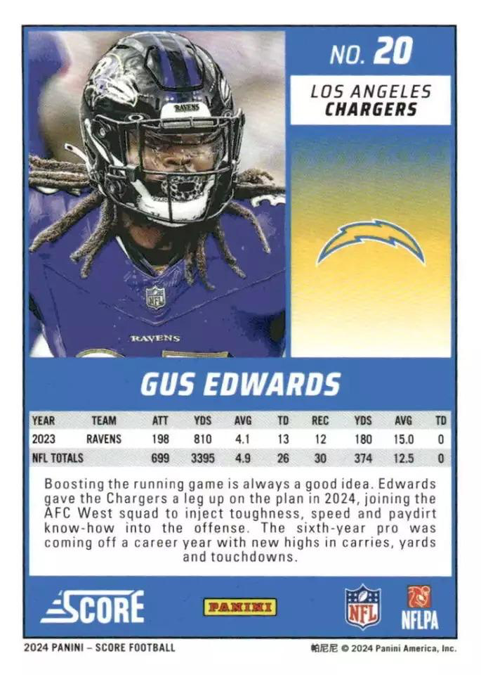 2024 Panini Score Football Gus Edwards Los Angeles Chargers #20