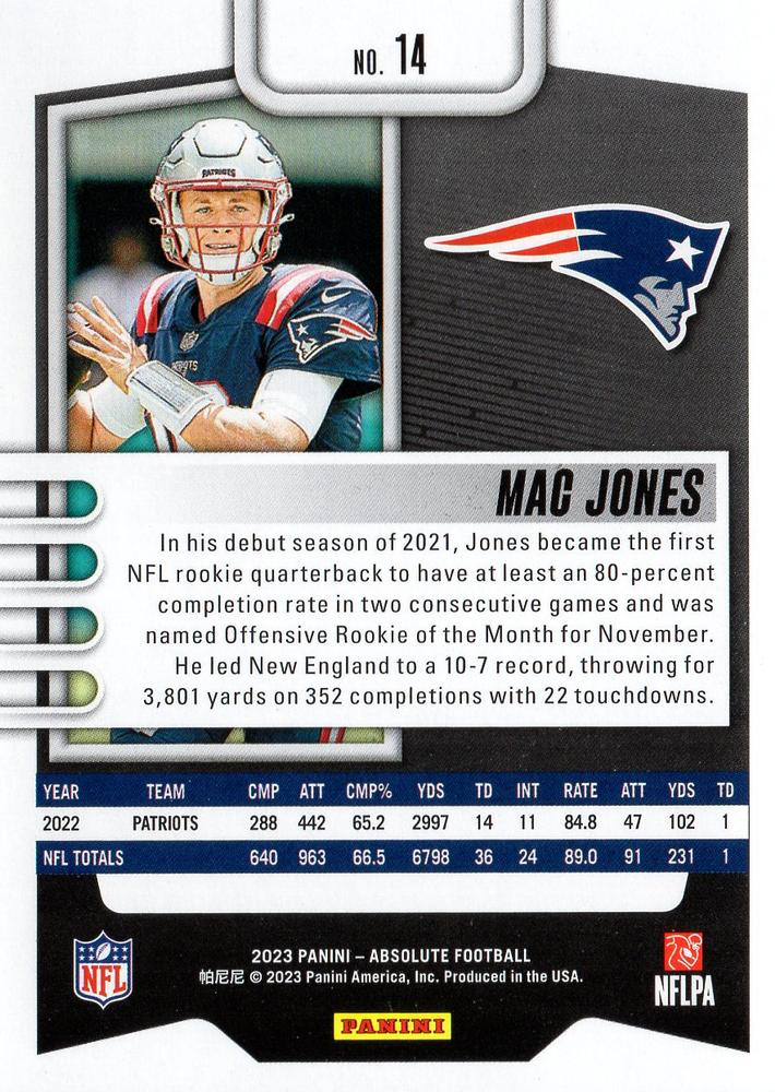 2023 Panini Absolute Mac Jones #14 New England Patriots