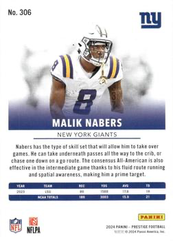 2024 Panini Prestige Malik Nabers RC #306 New York Giants