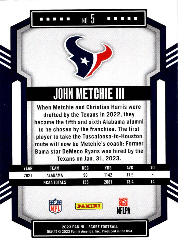 2023 Panini Score Football John Metchie III Houston Texans #5