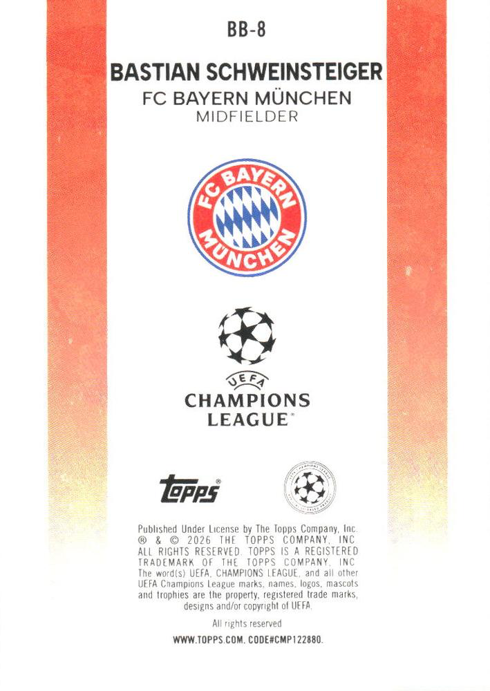 2025 Topps Flagship UCC Numbers Bastian Schweinsteiger #BB-8 Bayern Munich
