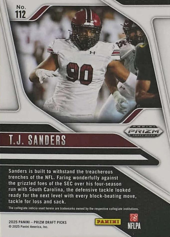 2025 Panini Prizm Draft Picks TJ Sanders #112 South Carolina Gamecocks