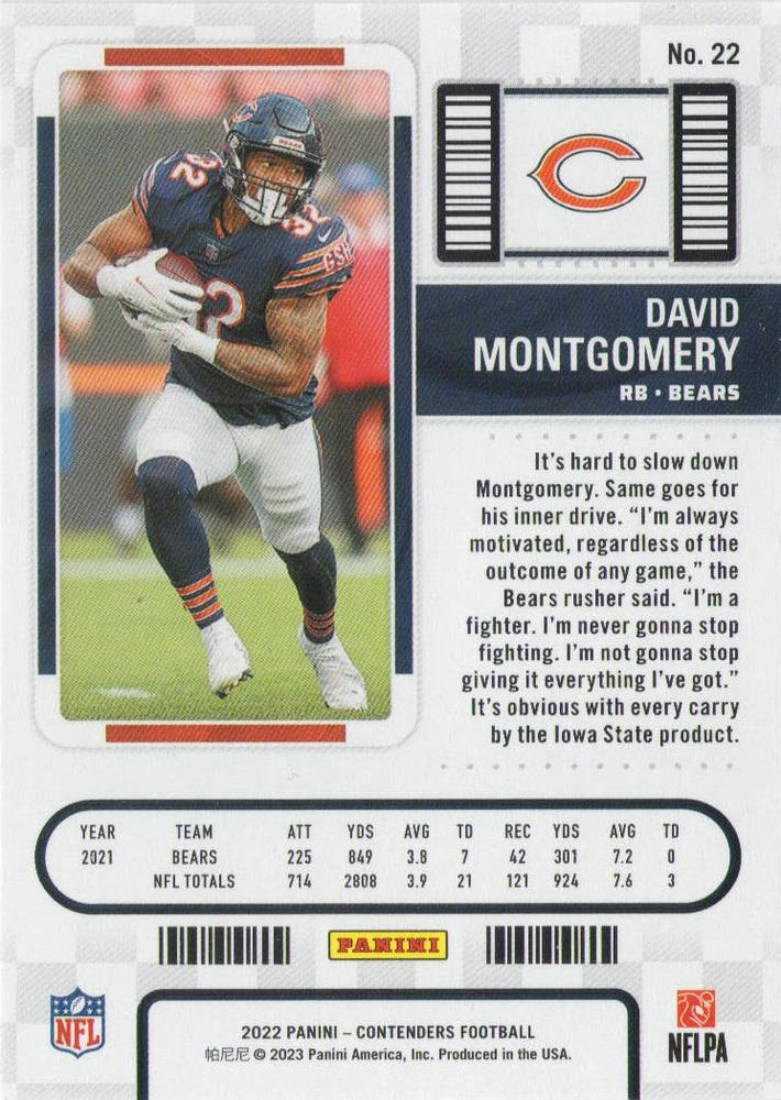 2022 Panini Contenders David Montgomery Chicago Bears #22