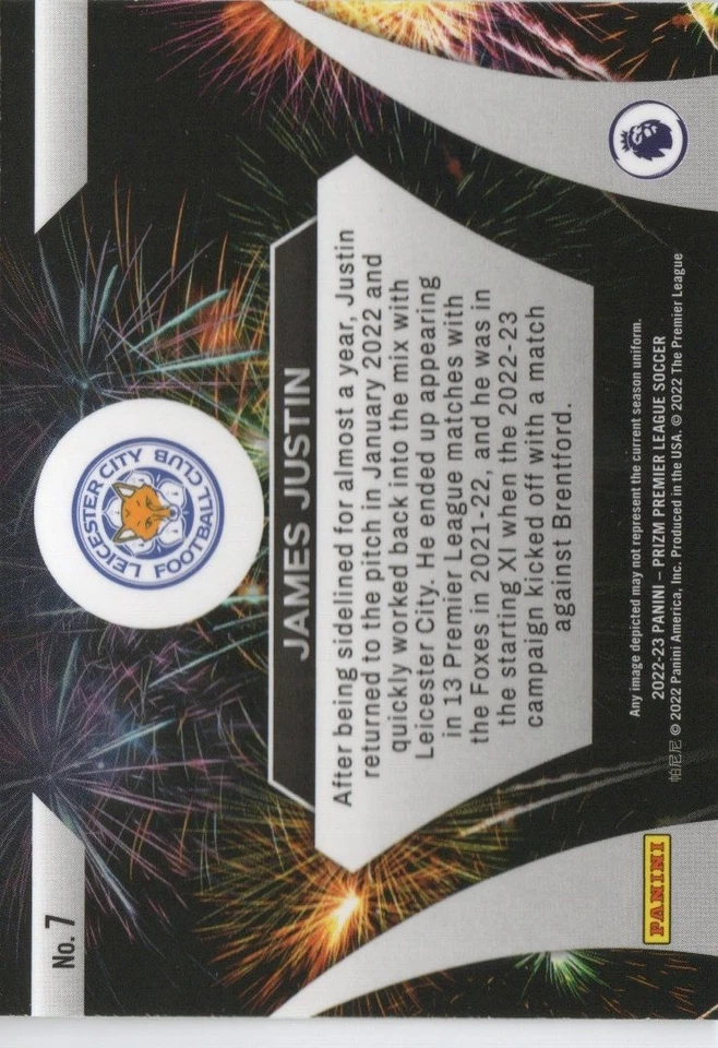 2022 Panini Prizm Premier League James Justin Fireworks #7 Leicester City