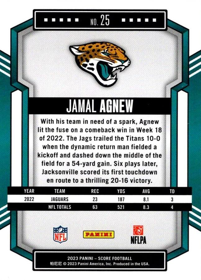 2023 Panini Score Football Jamal Agnew Jacksonville Jaguars #25