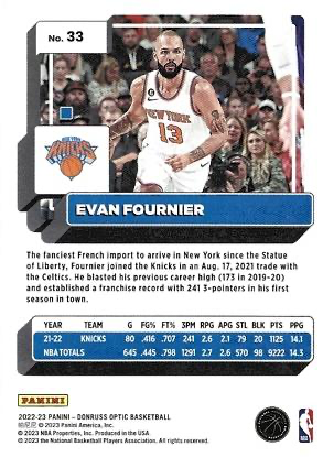 2022 Panini Donruss Optic Evan Fournier #33 New York Knicks
