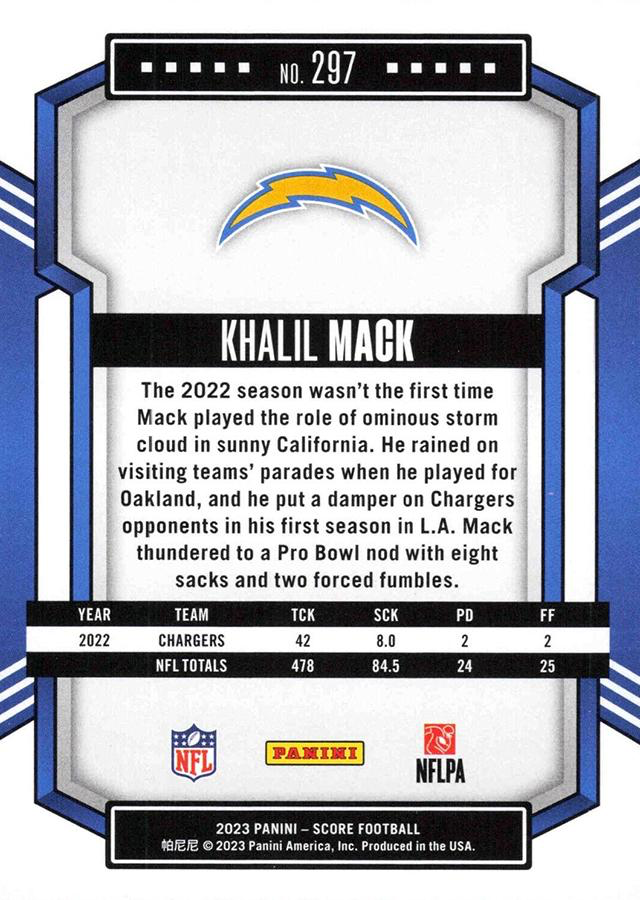 2023 Panini Score Football Khalil Mack Los Angeles Chargers #297