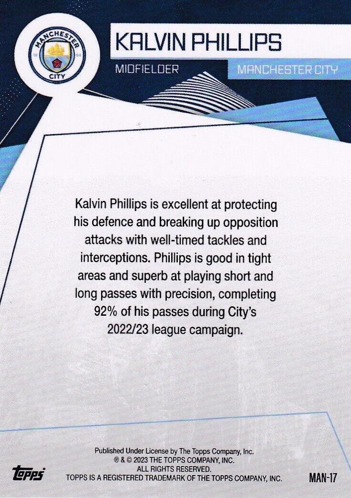 2023 Topps Manchester City Fan Set Kalvin Phillips #MAN-17