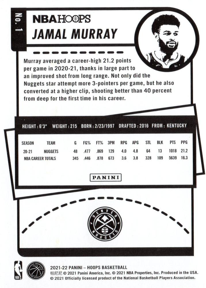 2021 Panini Hoops Jamal Murray #1 Denver Nuggets