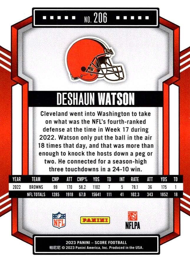 2023 Panini Score Football Deshaun Watson Cleveland Browns #206