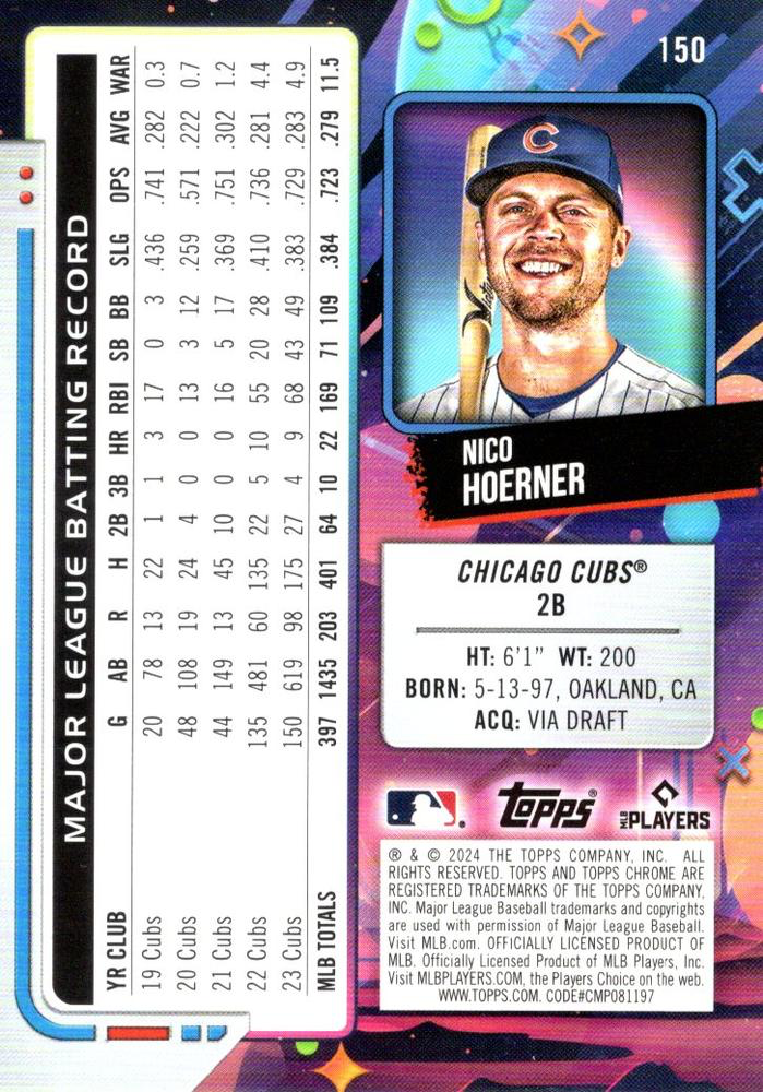 2024 Topps Cosmic Chrome Nico Hoener Chicago Cubs #150