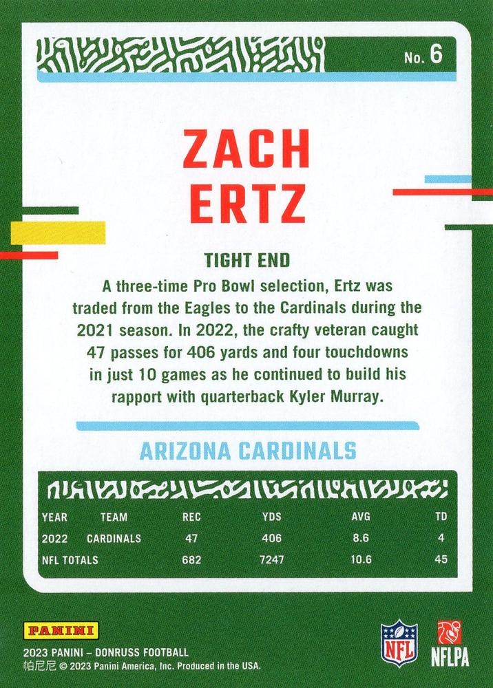 2023 Panini Donruss Zach Ertz #6 Arizona Cardinals