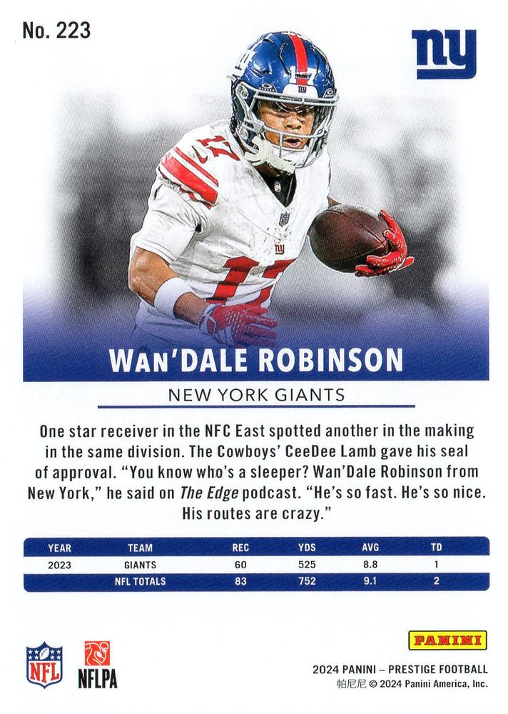 2024 Panini Prestige Wan'Dale Robinson #223 New York Giants