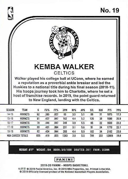 2019 Panini Hoops Kemba Walker #19 Boston Celtics