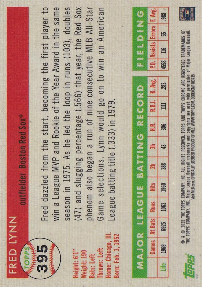 2025 Topps Chrome Platinum Fred Lynn #395 Boston Red Sox