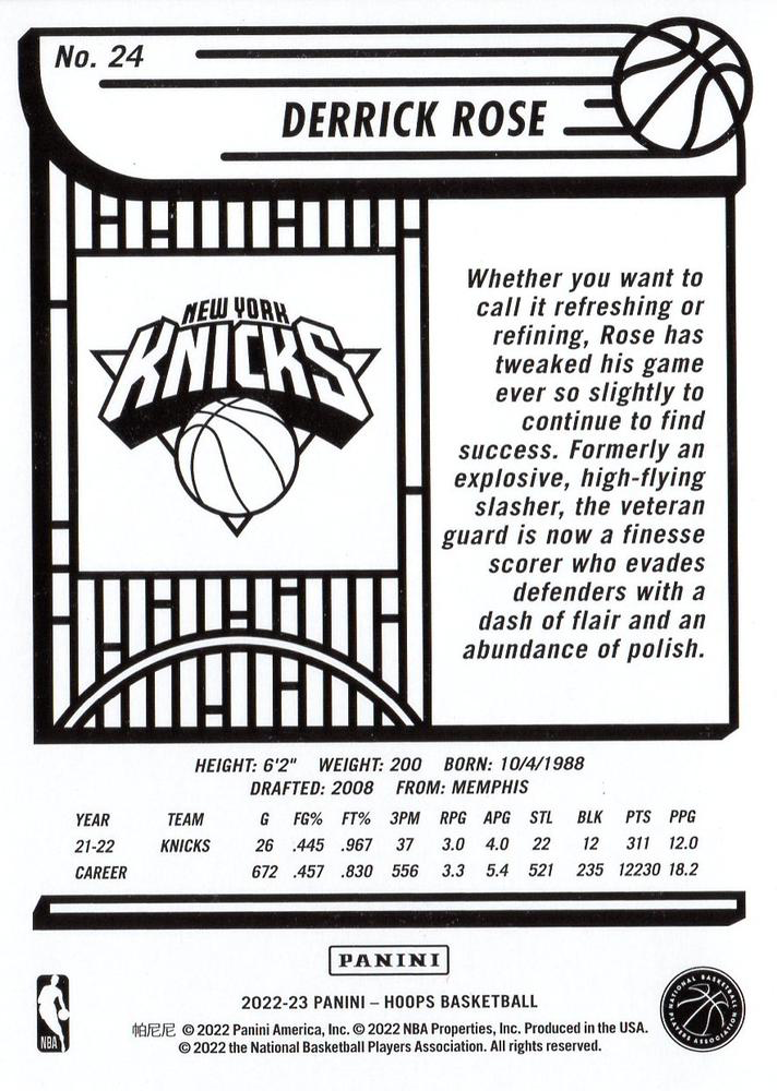 2022 Panini Hoops Derrick Rose #24 New York Knicks