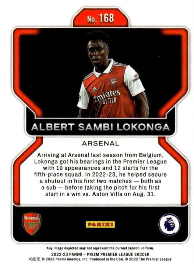 2022 Panini Prizm Premier League Albert Sambi Lokonga #168 Arsenal FC