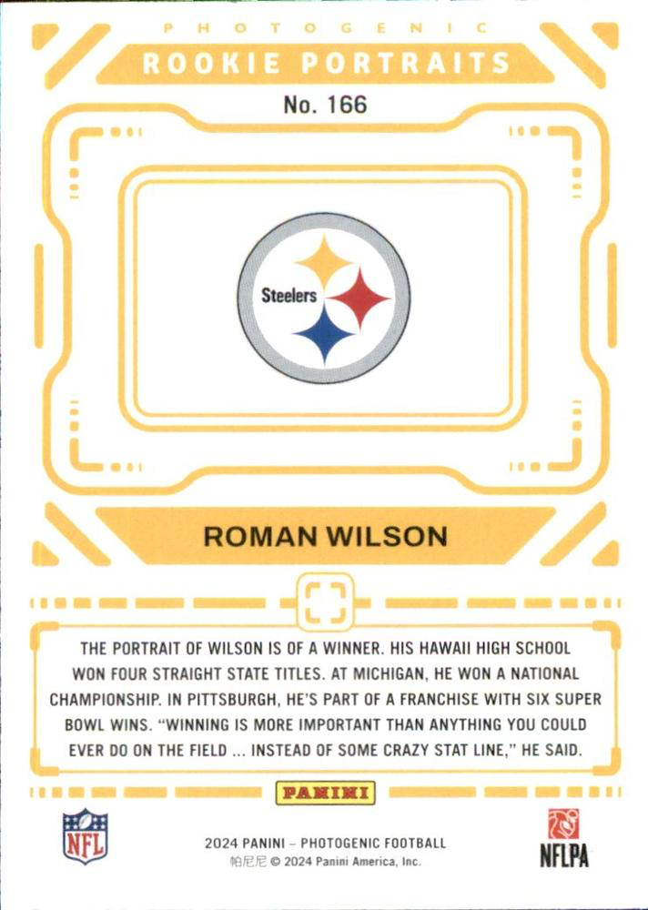 2024 Panini Photogenic Portrait RC Roman Wilson #166 Pittsburgh Steelers