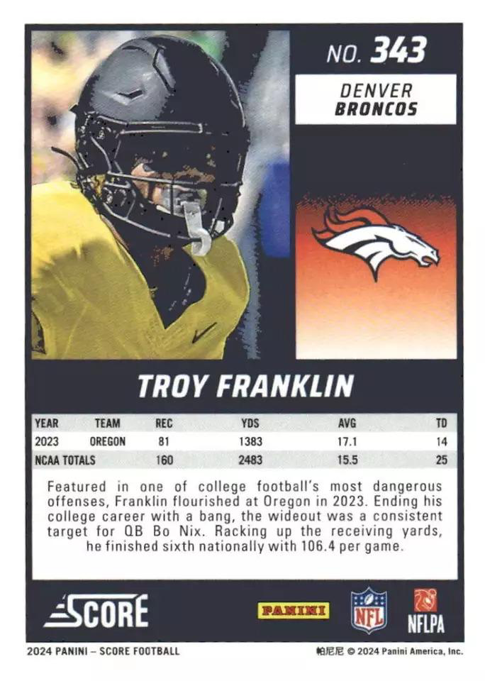 2024 Panini Score Football Troy Franklin Denver Broncos #343 RC