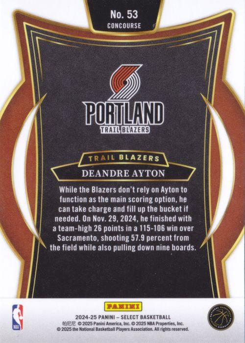 2024 Panini Select Deandre Ayton Blue #53 Portland Trail Blazers
