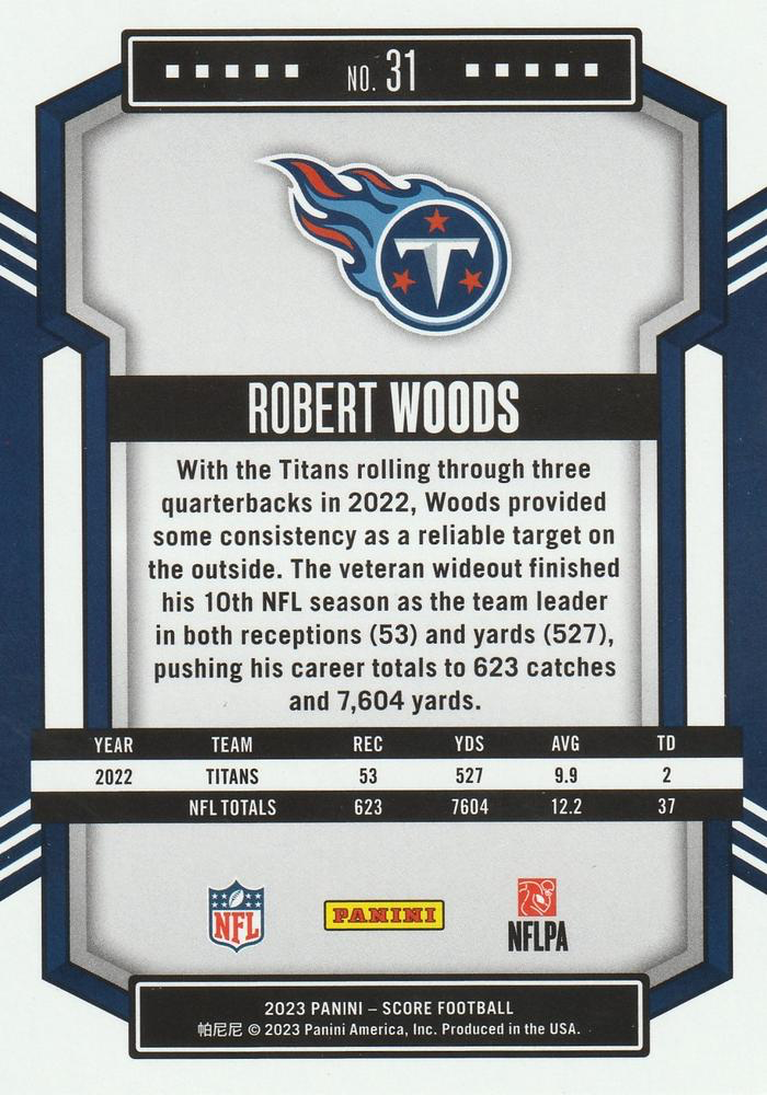 2023 Panini Score Football Robert Woods Tennessee Titans #31
