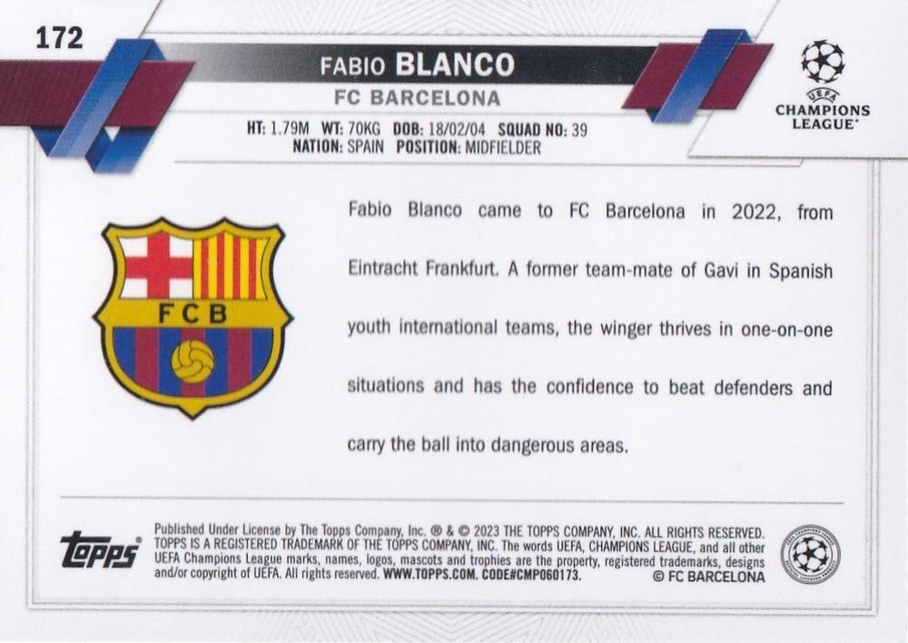 2022 Topps Chrome UCC Fabio Blanco RC #172 FC Barcelona