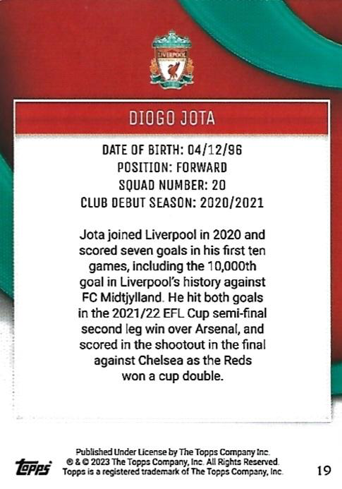 2023 Topps Liverpool Team Set Diogo Jota #19 Liverpool