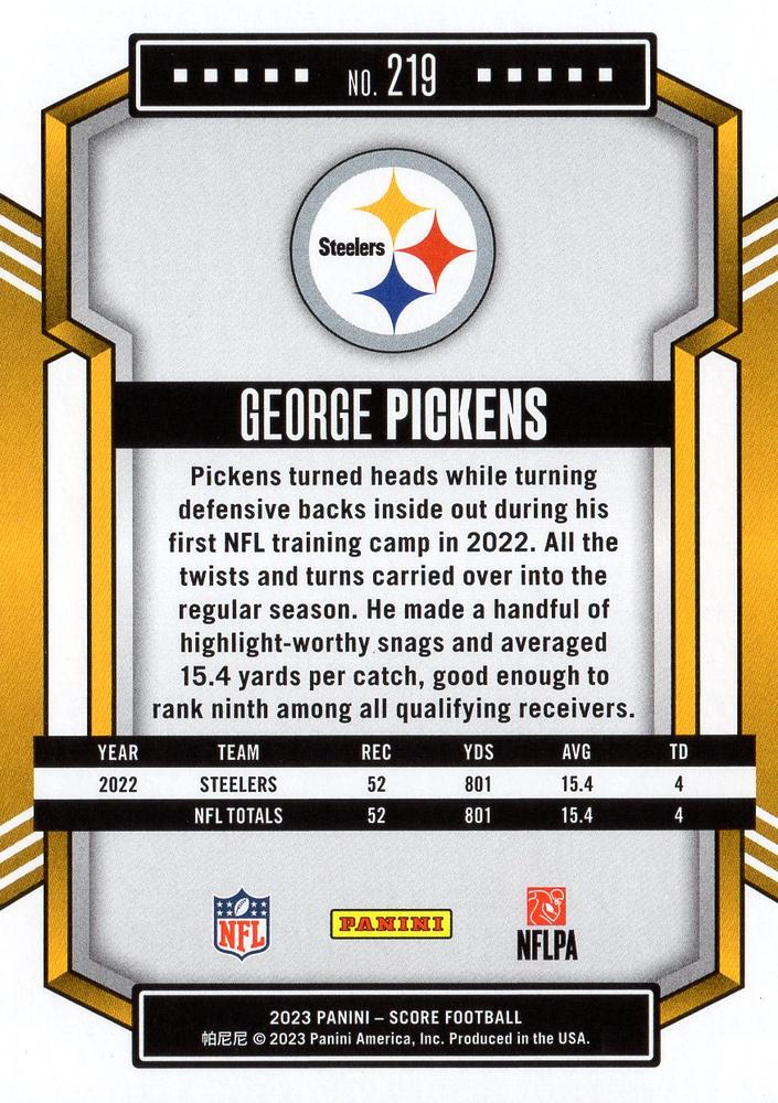 2023 Panini Score Football George Pickens Pittsburgh Steelers #219