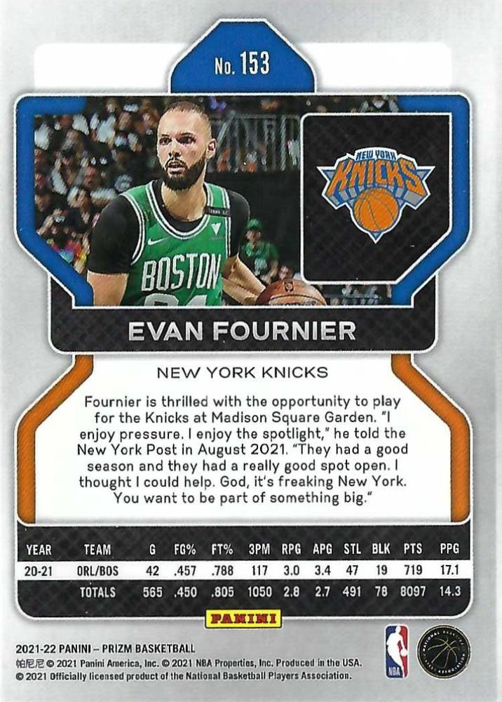 2021 Panini Prizm Evan Fournier #153 New York Knicks