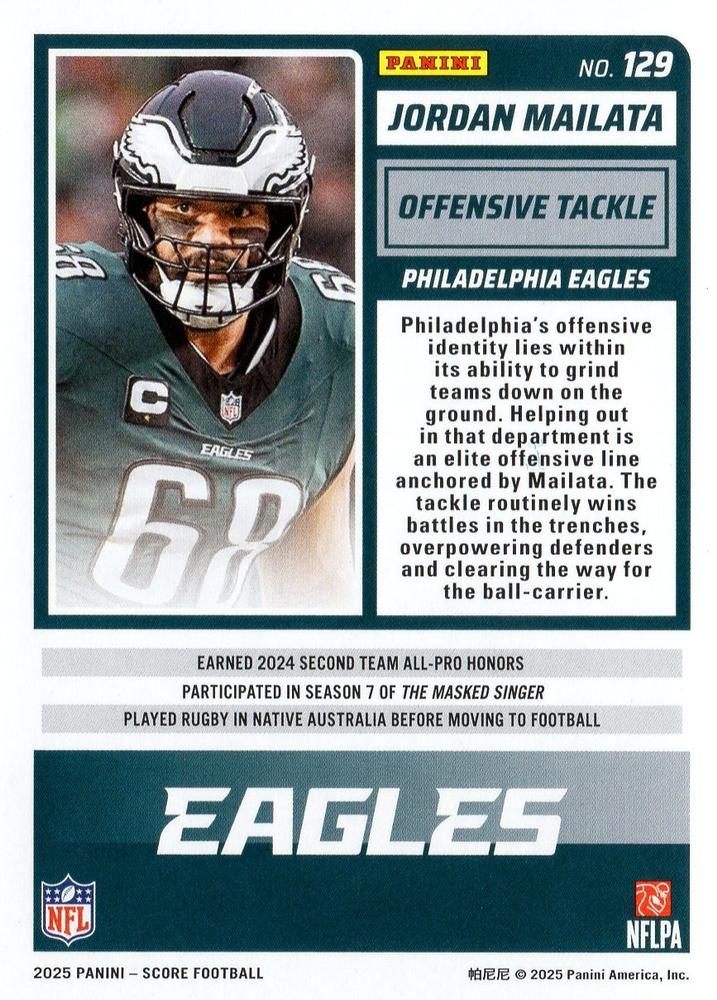 2025 Panini Score Jordan Mailata #129 Philadelphia Eagles