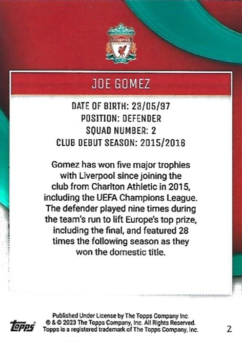 2023 Topps Liverpool Team Set Joe Gomez #2 Liverpool