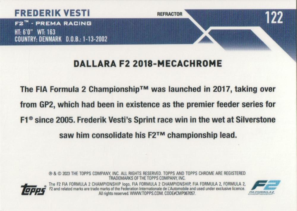2024 Topps Chrome Formula 1 Frederik Vesti Refractor #122 Prema Racing F2