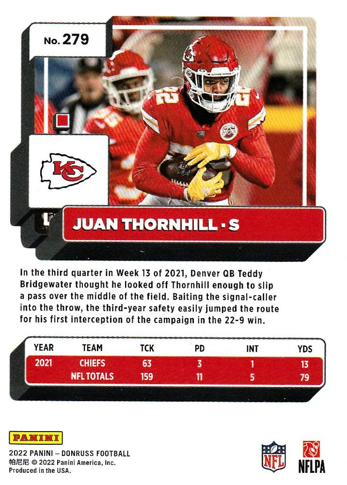 2022 Panini Donruss Juan Thornhill #279 Kansas City Chiefs