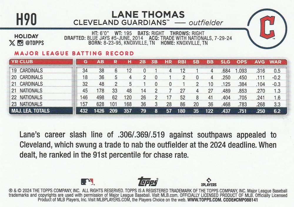 2024 Topps Holiday Lane Thomas Cleveland Guardians #H90