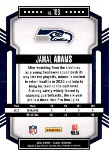 2023 Panini Score Football Jamal Adams Seattle Seahawks #186