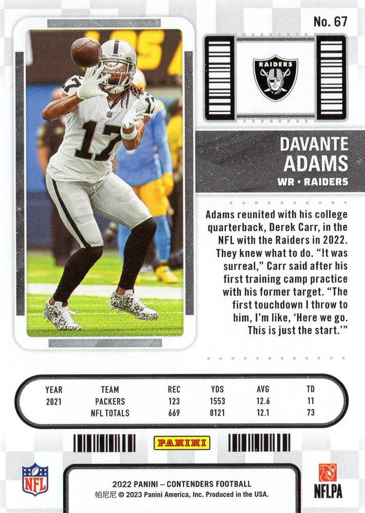 2022 Panini Contenders Davante Adams #67 Las Vegas Raiders