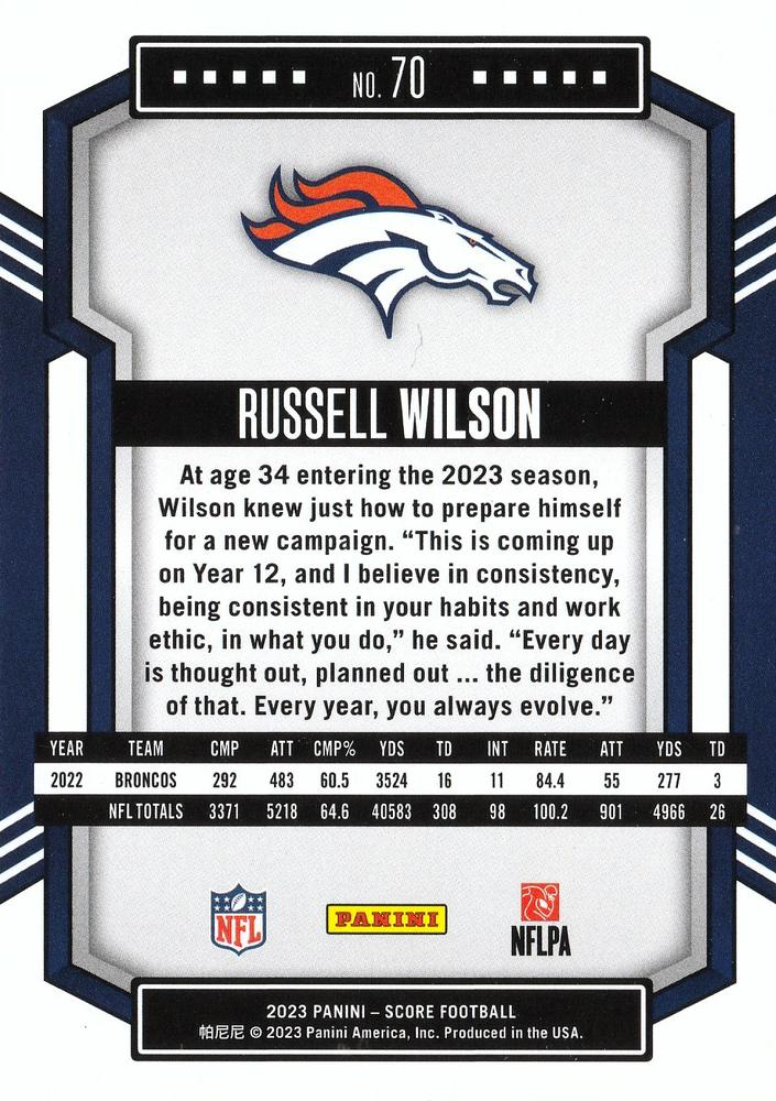 2023 Panini Score Football Russell Wilson Denver Broncos #70