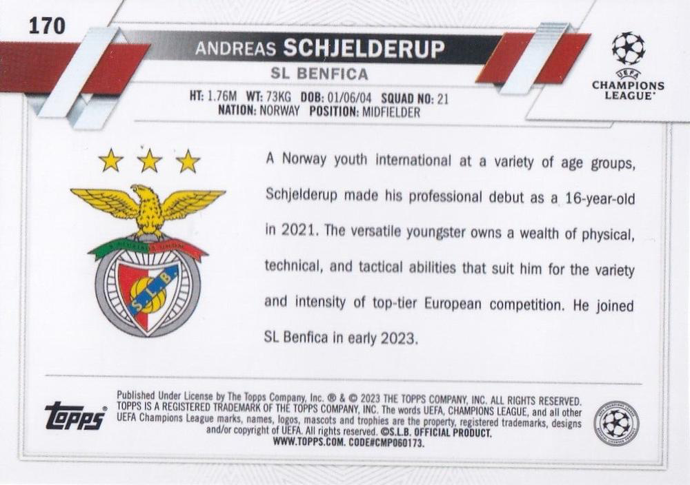 2022 Topps Chrome UCC Andreas Schjelderup RC #170 Benfica