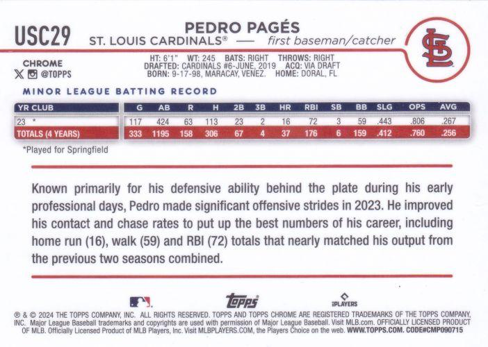 2024 Topps Chrome Update X-Fractor Parallel Pedro Pages RC St. Louis Cardinals #USC29