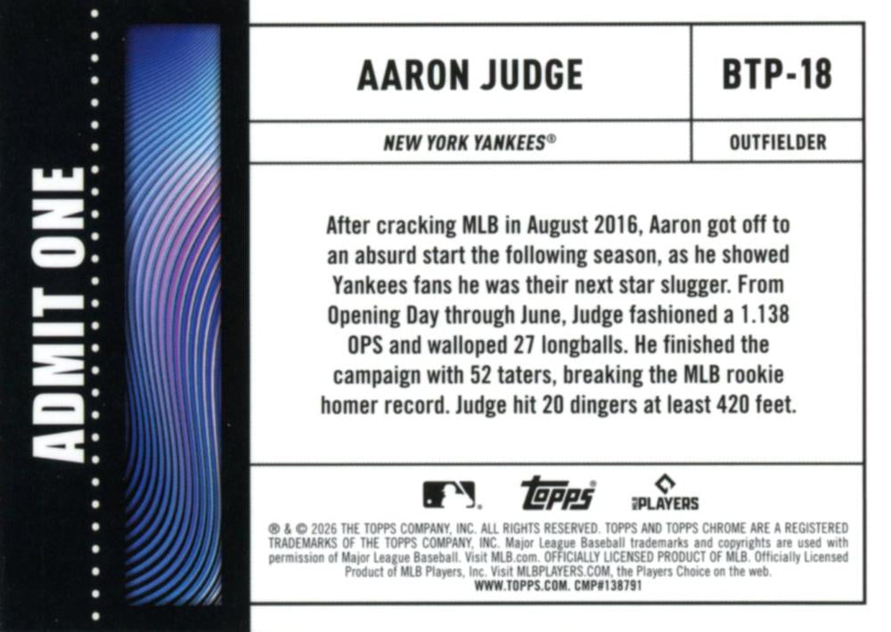 2026 Topps Chrome Big Ticket Players Aaron Judge #BTP-18 New York Yankees