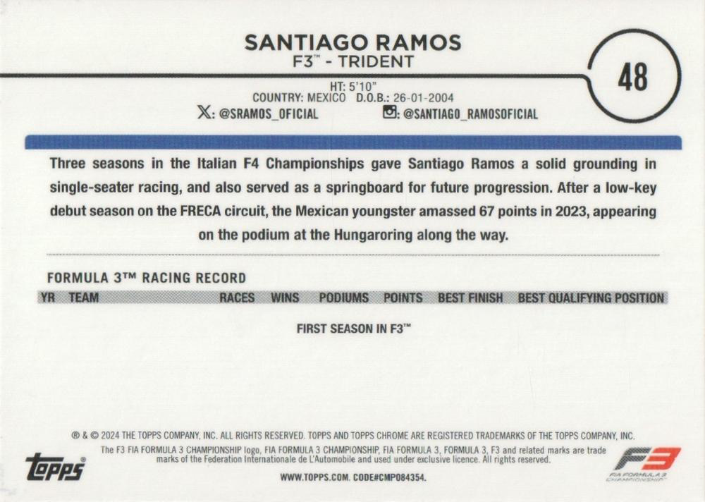 2024 Topps Chrome Formula 1 Santiago Ramos F3D #48 Trident
